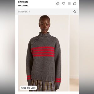 Tallulah High Neck Lambswool Jumper - Charcoal/Red